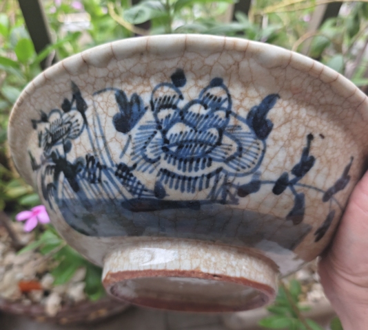 古玩陶瓷清中期哥釉青花折沿碗真品鑒賞圖