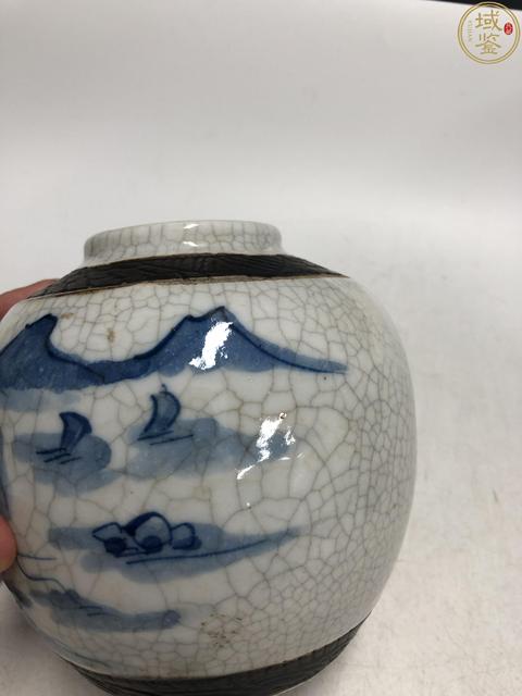 古玩陶瓷清晚·哥釉青花山水人物紋罐拍賣,當(dāng)前價(jià)格1388元