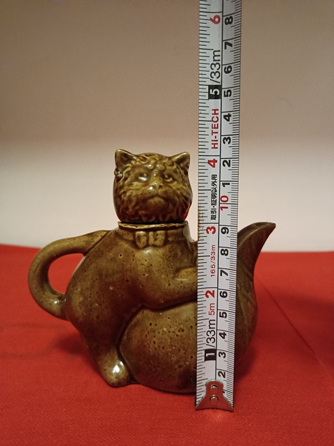 古玩陶瓷醬釉貓型壺真品鑒賞圖