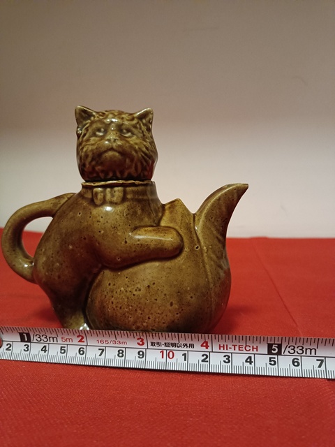 古玩陶瓷醬釉貓型壺真品鑒賞圖