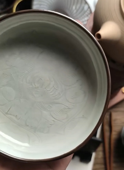 古玩陶瓷影青釉刻花紋水洗真品鑒賞圖