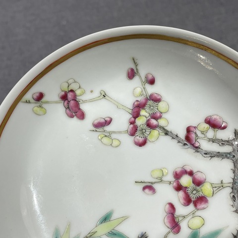 古玩陶瓷清光緒 粉彩梅竹雙清三寸盤真品鑒賞圖