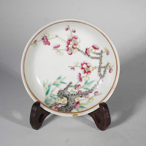 古玩陶瓷清光緒 粉彩梅竹雙清三寸盤真品鑒賞圖