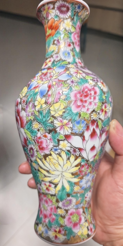 古玩陶瓷粉彩百花瓶真品鑒賞圖