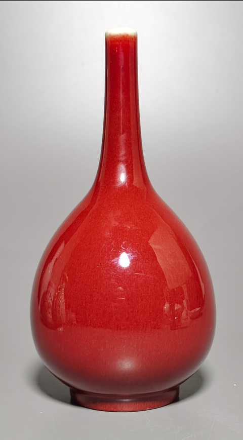 古玩陶瓷紅釉錐把瓶真品鑒賞圖