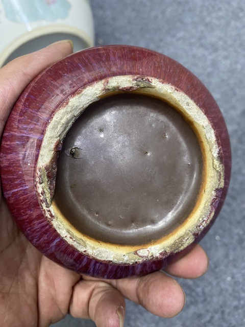 古玩陶瓷紅釉窯變水盂真品鑒賞圖