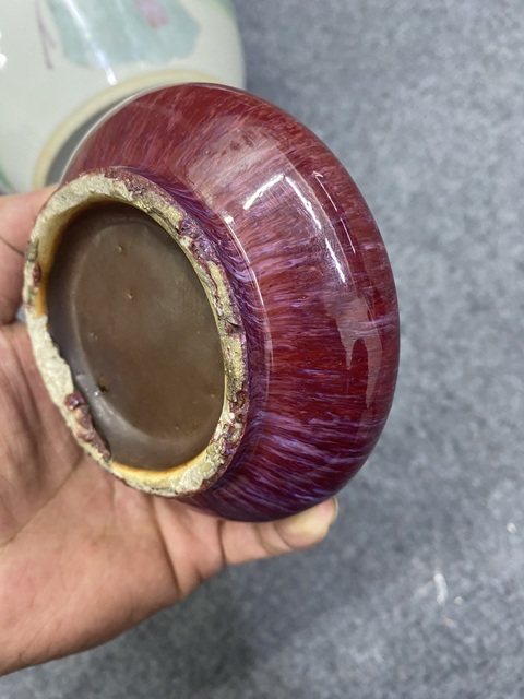 古玩陶瓷紅釉窯變水盂真品鑒賞圖
