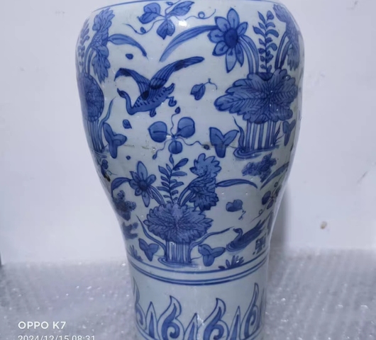 古玩陶瓷青花花鳥紋截口瓶真品鑒賞圖