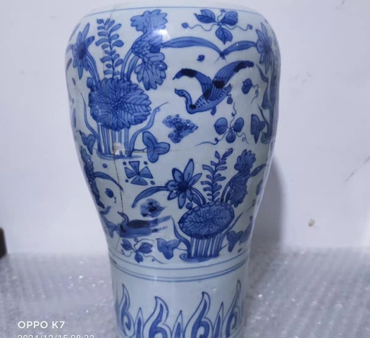 古玩陶瓷青花花鳥紋截口瓶真品鑒賞圖
