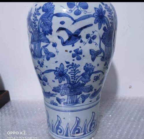 古玩陶瓷青花花鳥紋截口瓶真品鑒賞圖