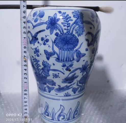 古玩陶瓷青花花鳥紋截口瓶真品鑒賞圖