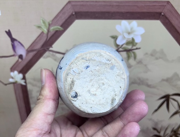 古玩陶瓷菊花紋雙系青花小罐真品鑒賞圖