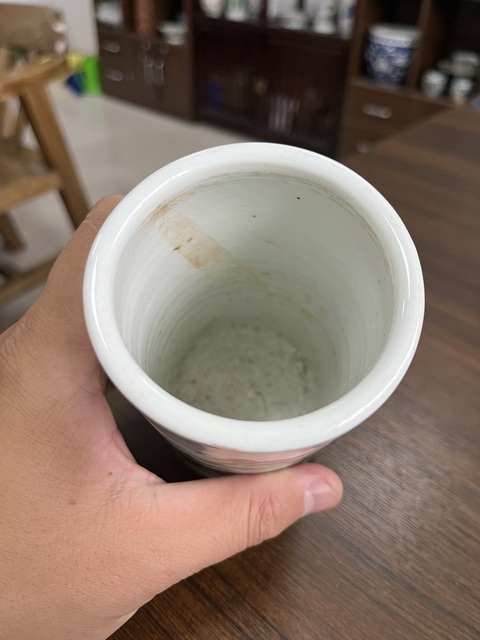 古玩陶瓷民國粉彩山水人物紋筆筒真品鑒賞圖