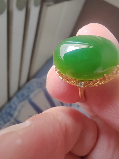 古玩玉器和田碧玉鑲嵌戒指真品鑒賞圖