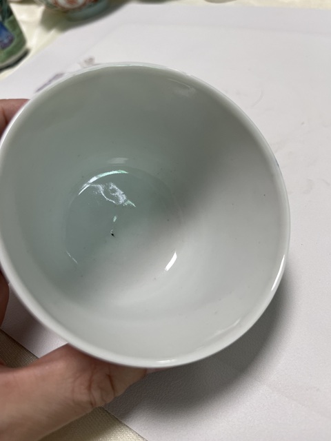 古玩陶瓷青花壽梅詩文杯，模糊，偏老真品鑒賞圖