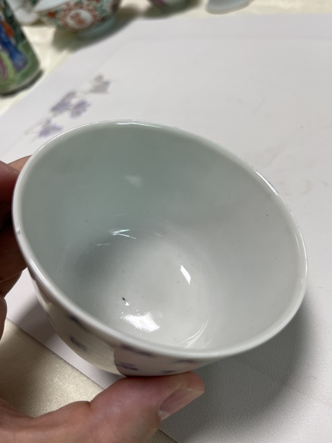古玩陶瓷青花壽梅詩文杯，模糊，偏老真品鑒賞圖