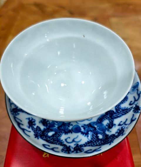 古玩陶瓷清晚期 青花龍紋蓋碗真品鑒賞圖