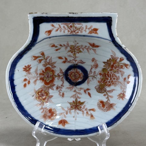 古玩陶瓷清康熙青花礬紅描金花卉紋貝殼盤拍賣，當(dāng)前價(jià)格2400元