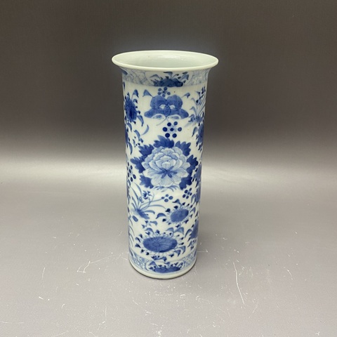 古玩陶瓷清晚期·花鳥紋青花箭筒拍賣，當前價格2160元