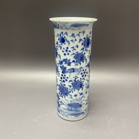 古玩陶瓷清晚期·花鳥紋青花箭筒拍賣，當前價格2160元