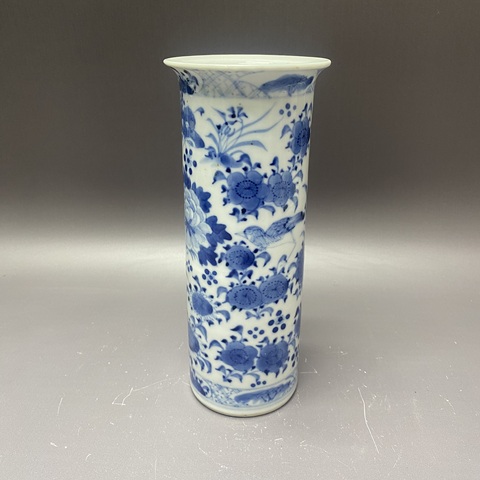 古玩陶瓷清晚期·花鳥紋青花箭筒拍賣，當前價格2160元