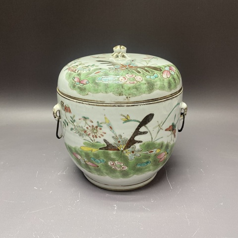 古玩陶瓷清晚期·梅花花鳥·粉彩四系粥罐拍賣，當前價格4260元