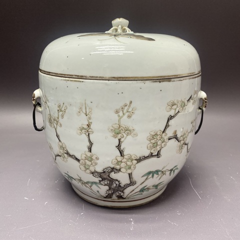 古玩陶瓷清晚期·梅花花鳥·粉彩四系粥罐拍賣，當前價格4260元