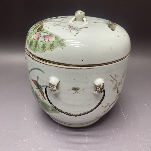 古玩陶瓷清晚期·梅花花鳥·粉彩四系粥罐拍賣，當前價格4260元