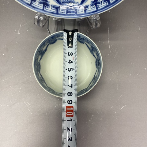古玩陶瓷山水紋青花杯盤真品鑒賞圖
