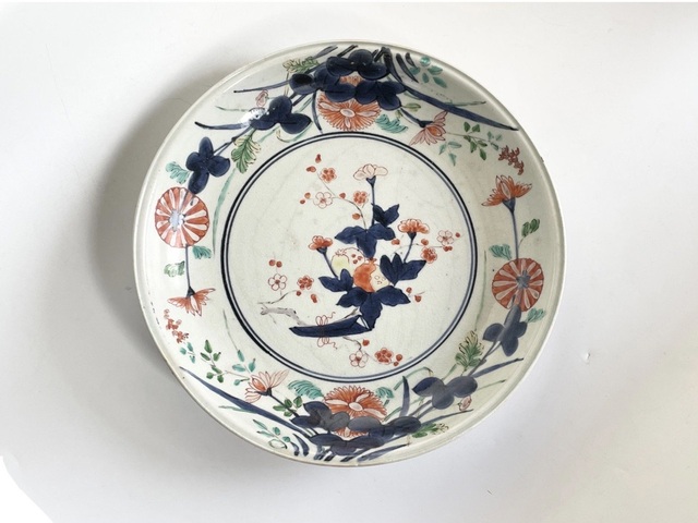 古玩陶瓷青花五彩花卉紋盤真品鑒賞圖