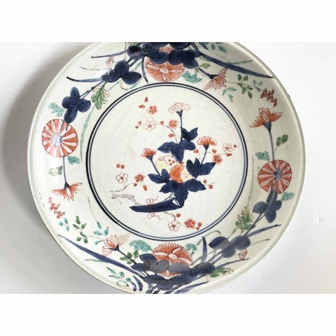 古玩陶瓷青花五彩花卉紋盤真品鑒賞圖