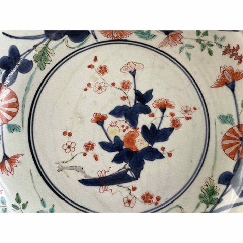 古玩陶瓷青花五彩花卉紋盤真品鑒賞圖