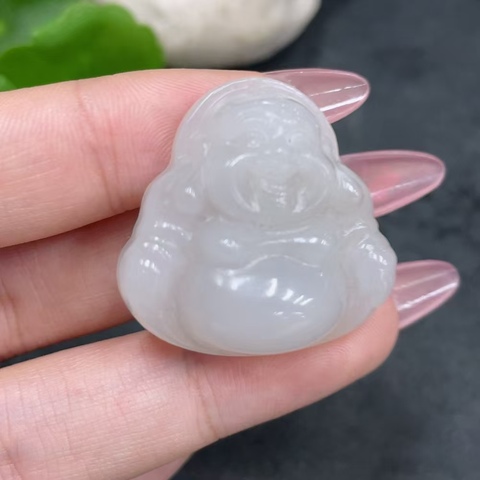 古玩玉器天然和田玉雕刻彌勒佛題材掛件真品鑒賞圖