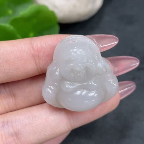 古玩玉器天然和田玉雕刻彌勒佛題材掛件真品鑒賞圖