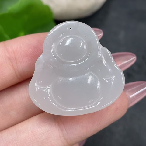 古玩玉器天然和田玉雕刻彌勒佛題材掛件真品鑒賞圖