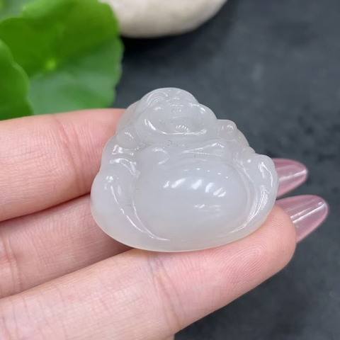 古玩玉器天然和田玉雕刻彌勒佛題材掛件真品鑒賞圖