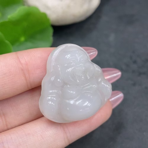 古玩玉器天然和田玉雕刻彌勒佛題材掛件真品鑒賞圖