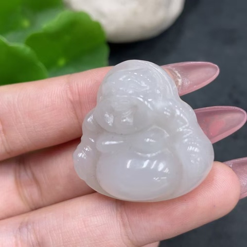 古玩玉器天然和田玉雕刻彌勒佛題材掛件真品鑒賞圖