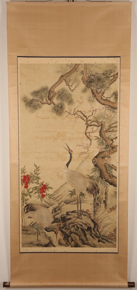 古玩字畫佚名松鶴立軸真品鑒賞圖