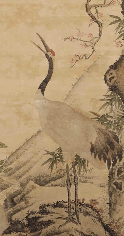 古玩字畫佚名松鶴立軸真品鑒賞圖