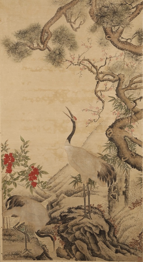古玩字畫佚名松鶴立軸真品鑒賞圖