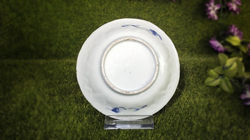古玩陶瓷清康熙·青花洞石花卉紋花口盤真品鑒賞圖