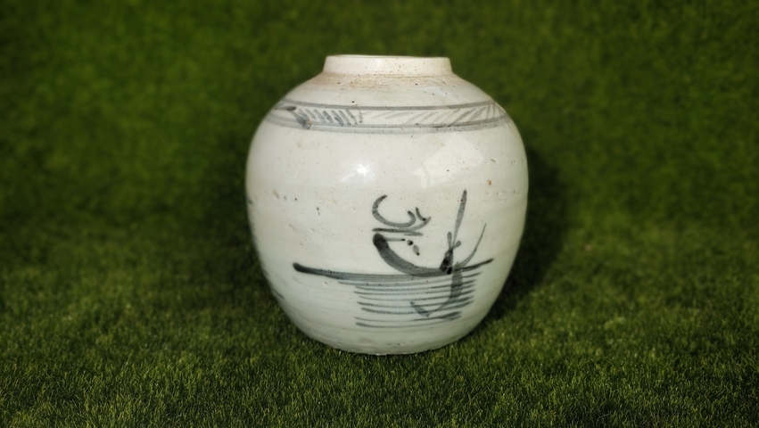 古玩陶瓷清中期·青花山水紋罐真品鑒賞圖