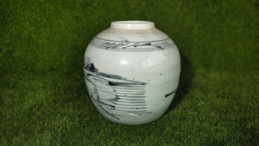 古玩陶瓷清中期·青花山水紋罐真品鑒賞圖
