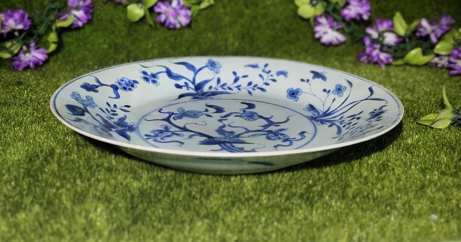 古玩陶瓷清康熙·青花花卉大盤真品鑒賞圖