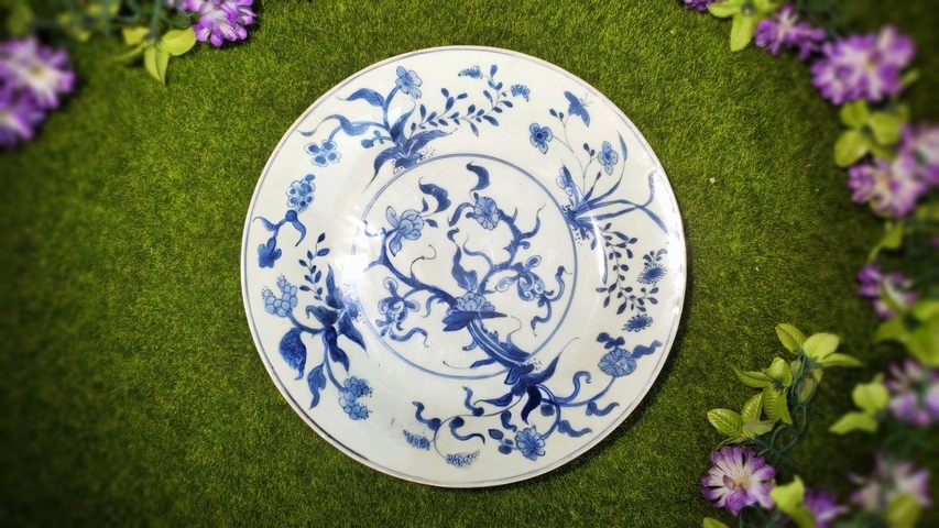古玩陶瓷清康熙·青花花卉大盤真品鑒賞圖