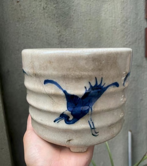 古玩陶瓷哥釉青花云鶴紋弦紋爐真品鑒賞圖