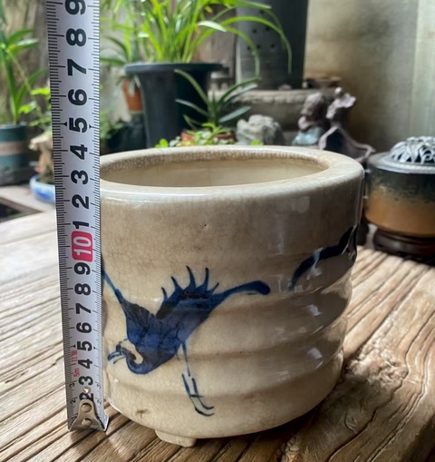 古玩陶瓷哥釉青花云鶴紋弦紋爐真品鑒賞圖