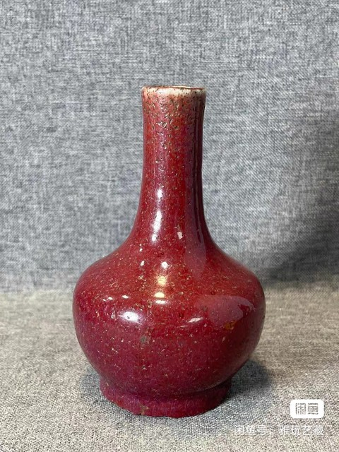 古玩陶瓷窯變紅釉天球瓶真品鑒賞圖