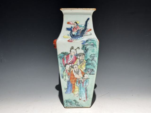 古玩陶瓷四方人物瓶真品鑒賞圖
